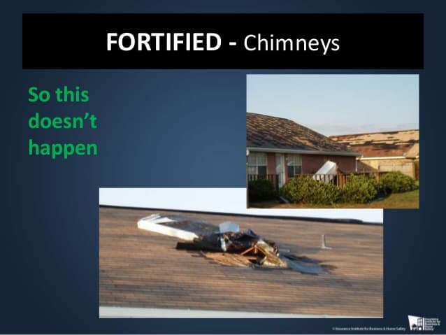 A home that had its chimney completely blown off during a hurricane.