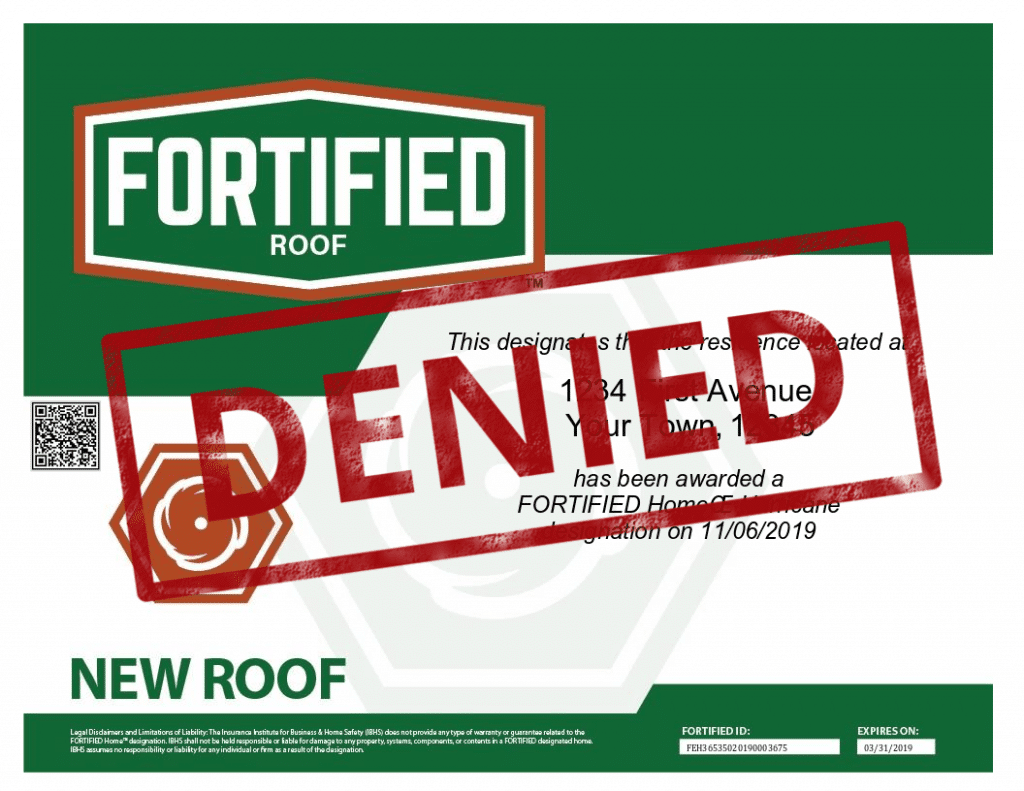 FORTIFIED Certificate that has been denied renewal